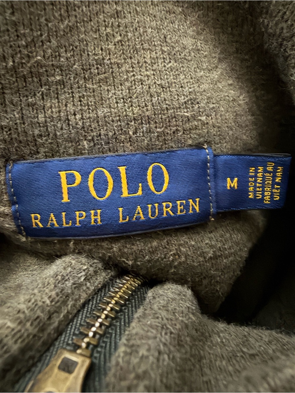 Ralph Lauren Olive Green Quarter-Zip Sweater with Pink Polo Logo - Picture 3 of 3